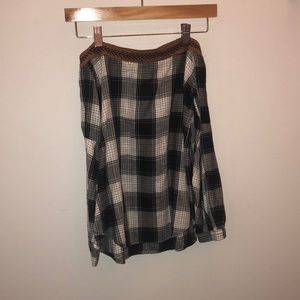 THML off the shoulder detailed plaid top